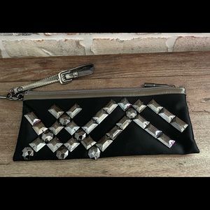 Burberry Black Satin Crystal Abstract Nova Embellished Clutch